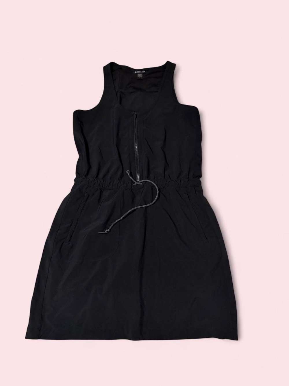 Athleta Black Zip-Front Drawcord Tank Mini Dress